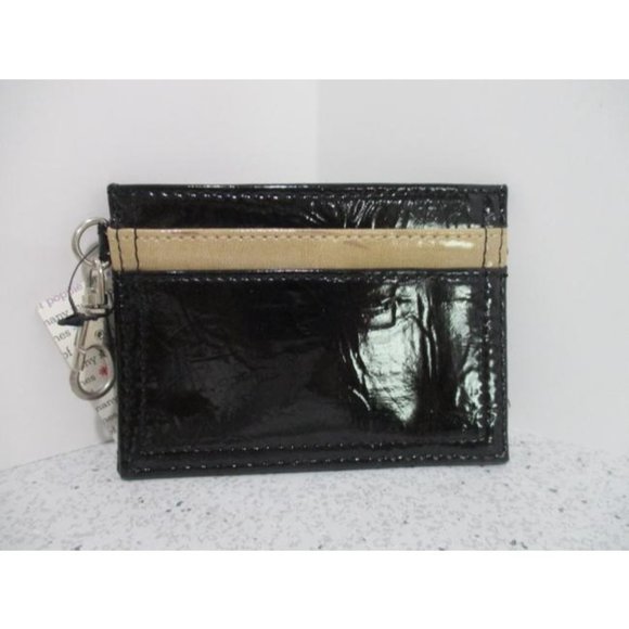 *Poppie Jones Black and Tan Crinkle Patent Cardholder Key Clip Wallet - Picture 2 of 4
